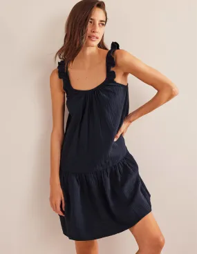 Strappy Cheesecloth Dress-Navy