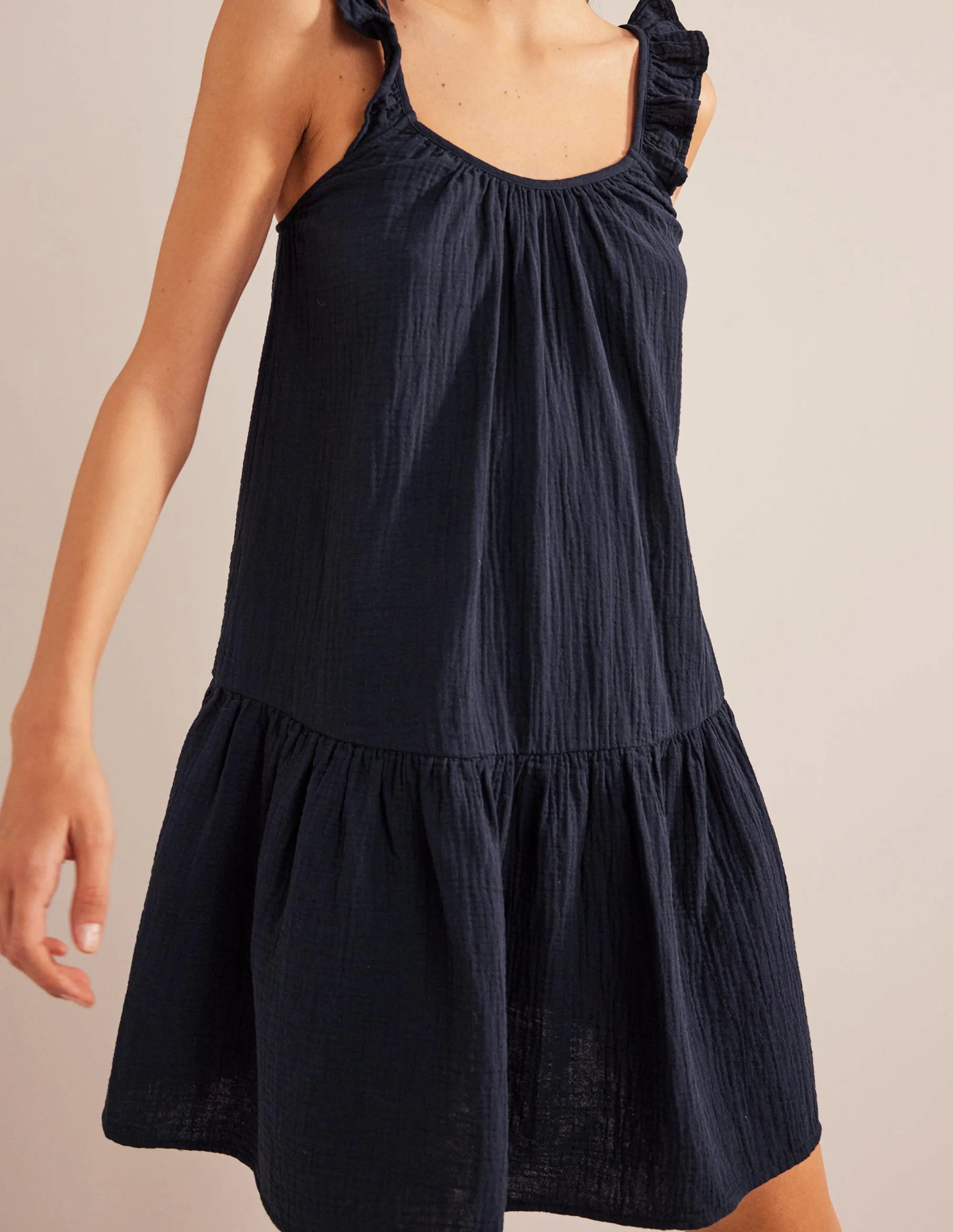 Strappy Cheesecloth Dress-Navy