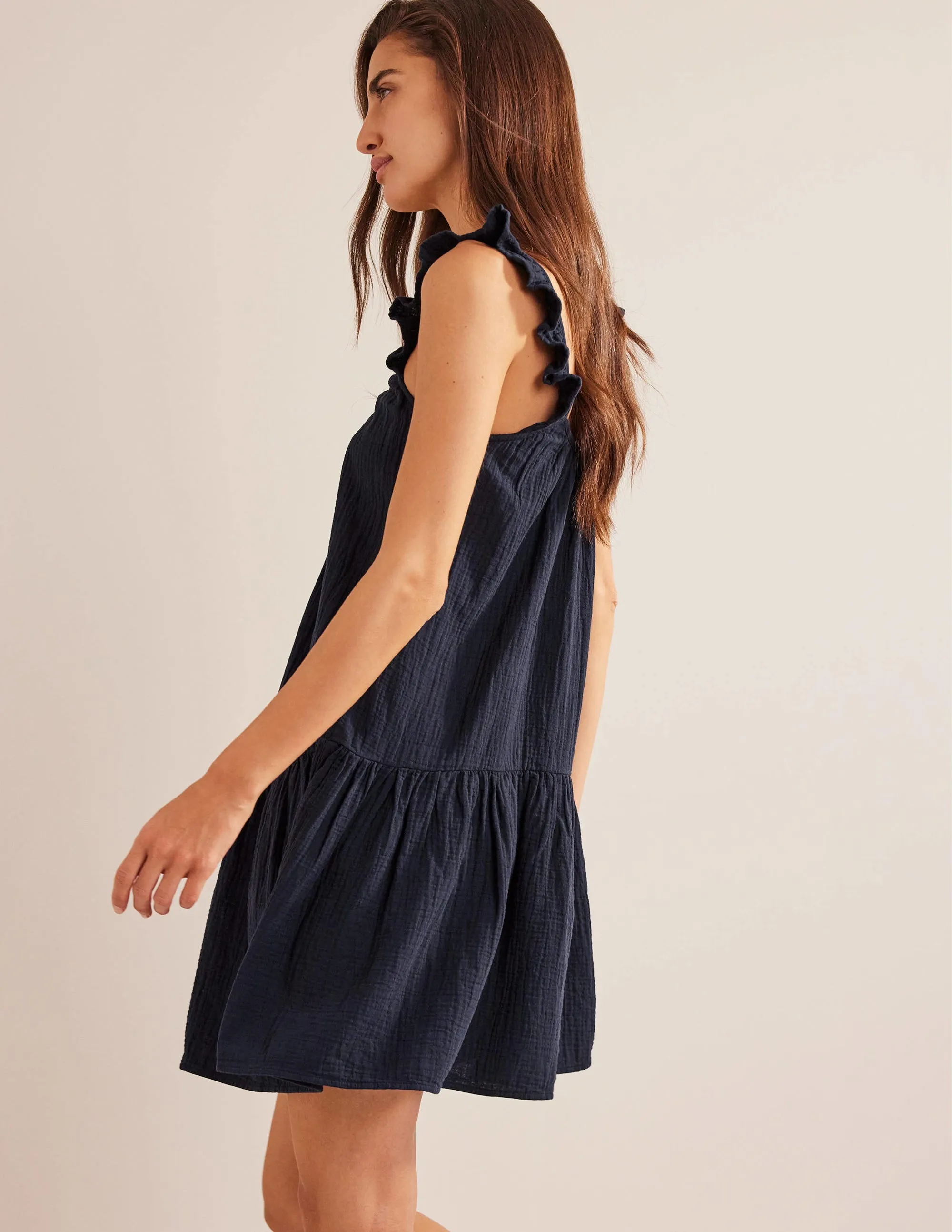 Strappy Cheesecloth Dress-Navy