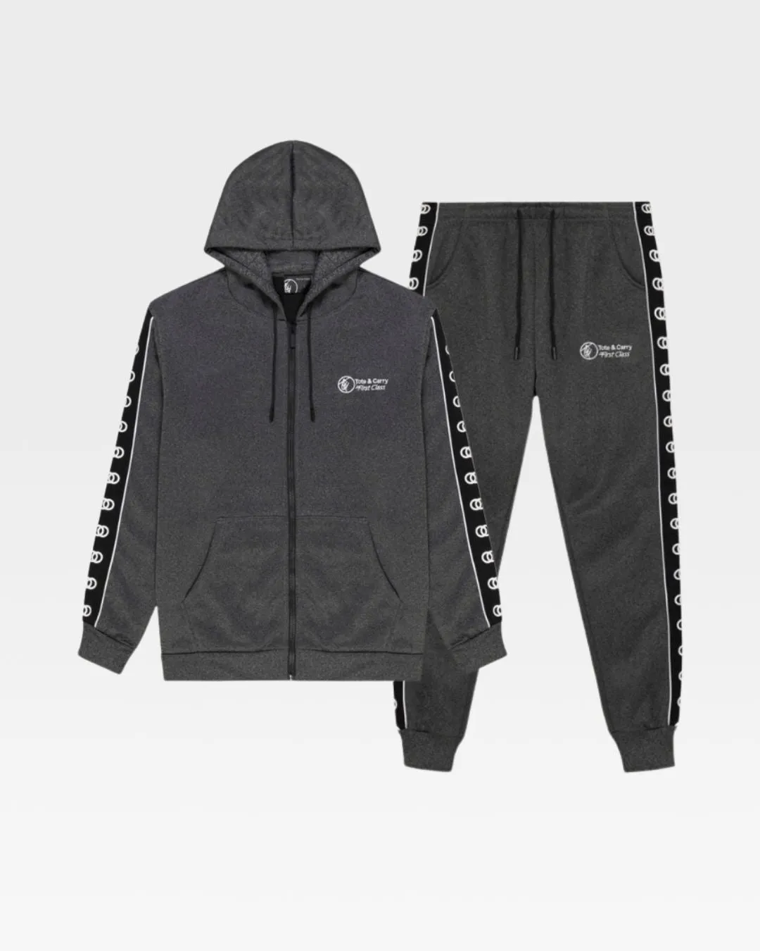 Striped Sleeve Track Suit in Black & Grey