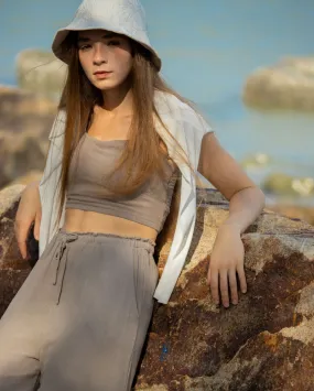 Sue Linen Padded Crop Top (Khaki Grey)