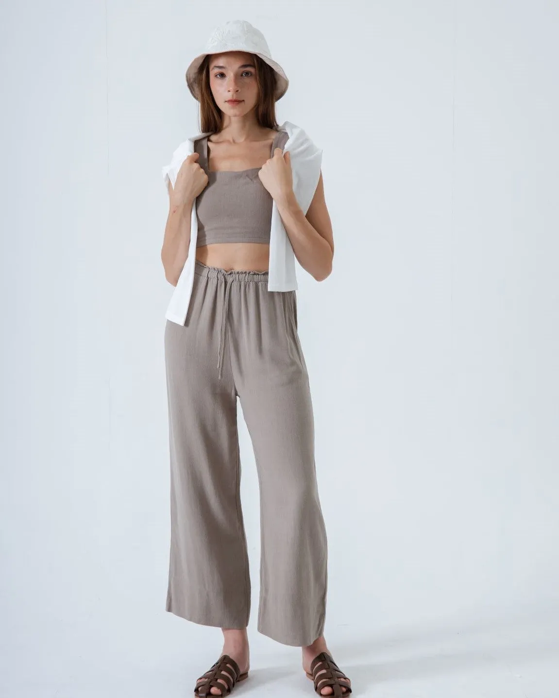 Sue Linen Padded Crop Top (Khaki Grey)