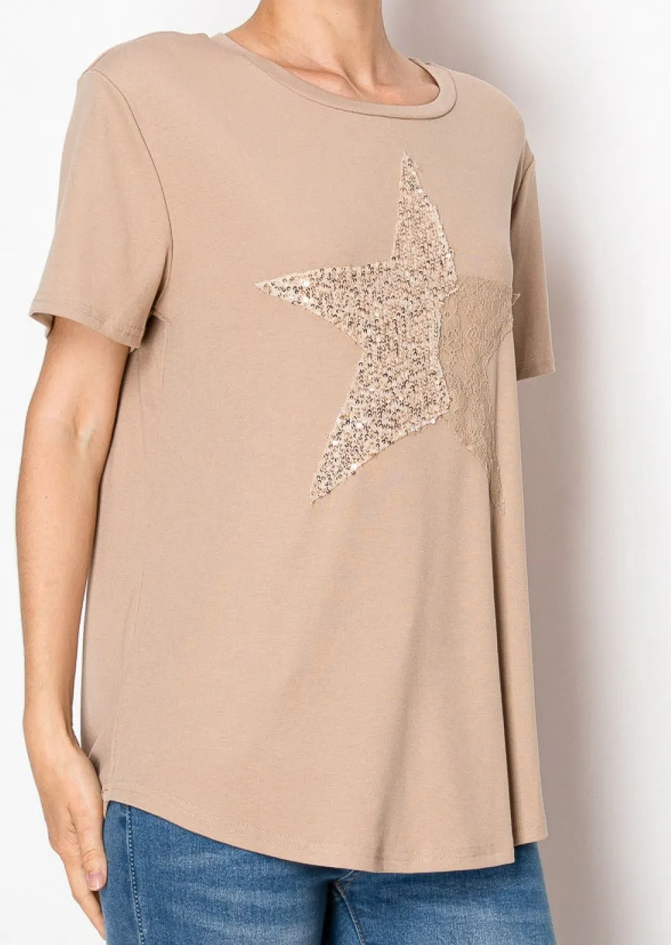 Taupe Star Sequin Top #765