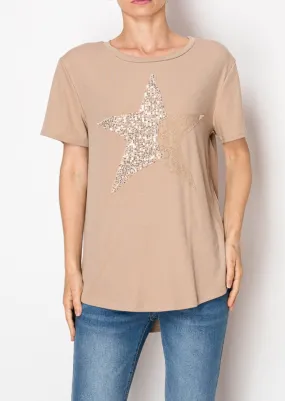 Taupe Star Sequin Top #765