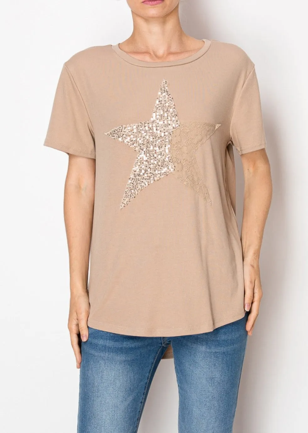 Taupe Star Sequin Top #765