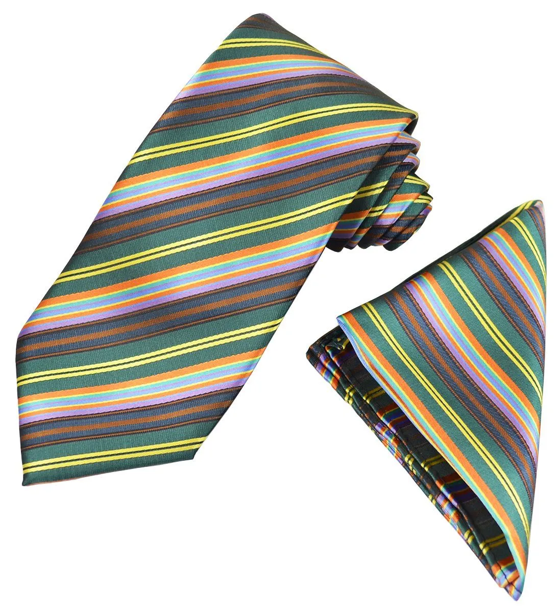 Teal Striped Men's Tie and Pocket Square
