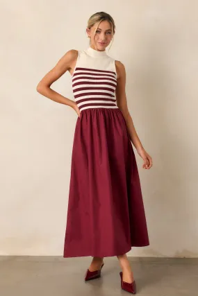 Timeless Treasures Burgundy Sleeveless Striped Maxi Dress