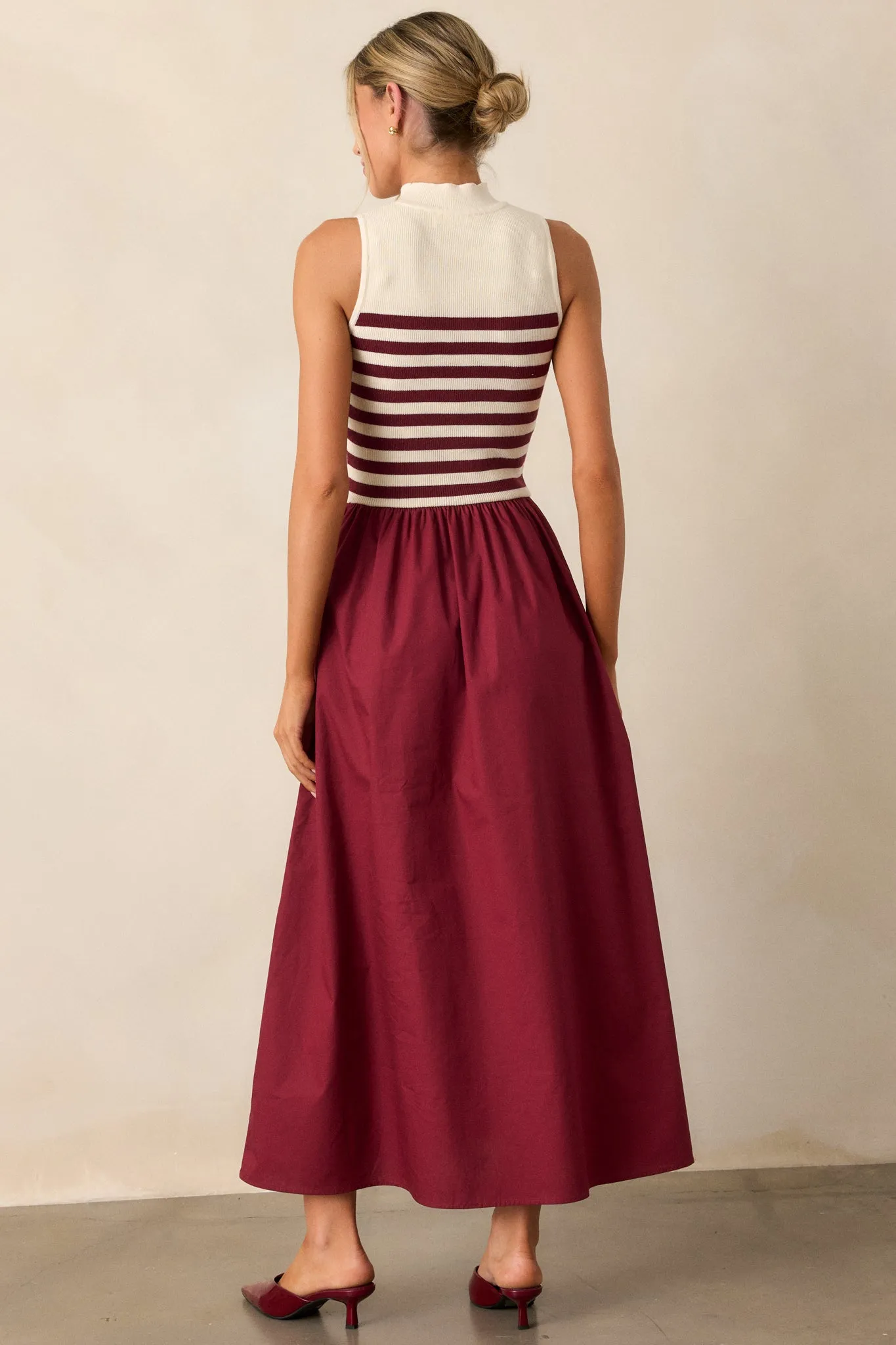 Timeless Treasures Burgundy Sleeveless Striped Maxi Dress