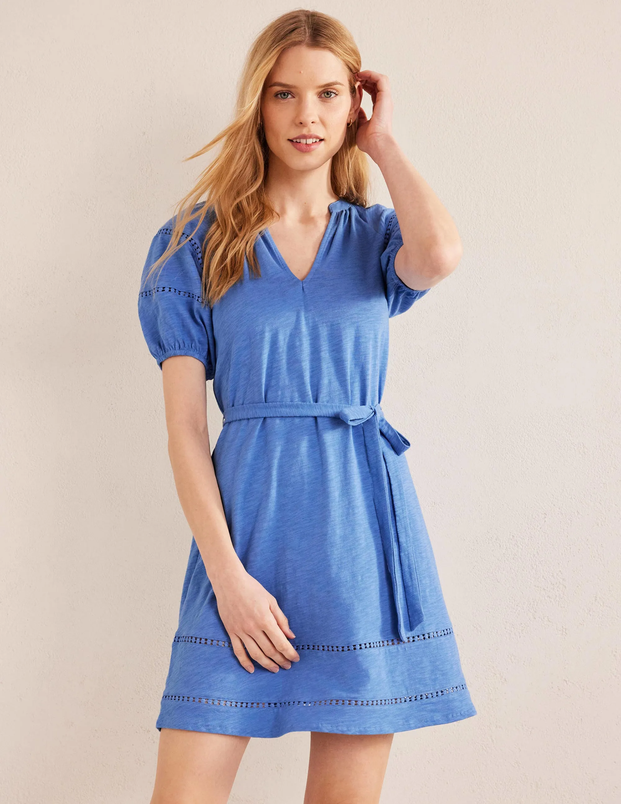 Trim Detail Jersey Dress-Porcelain Blue