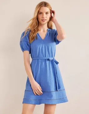 Trim Detail Jersey Dress-Porcelain Blue