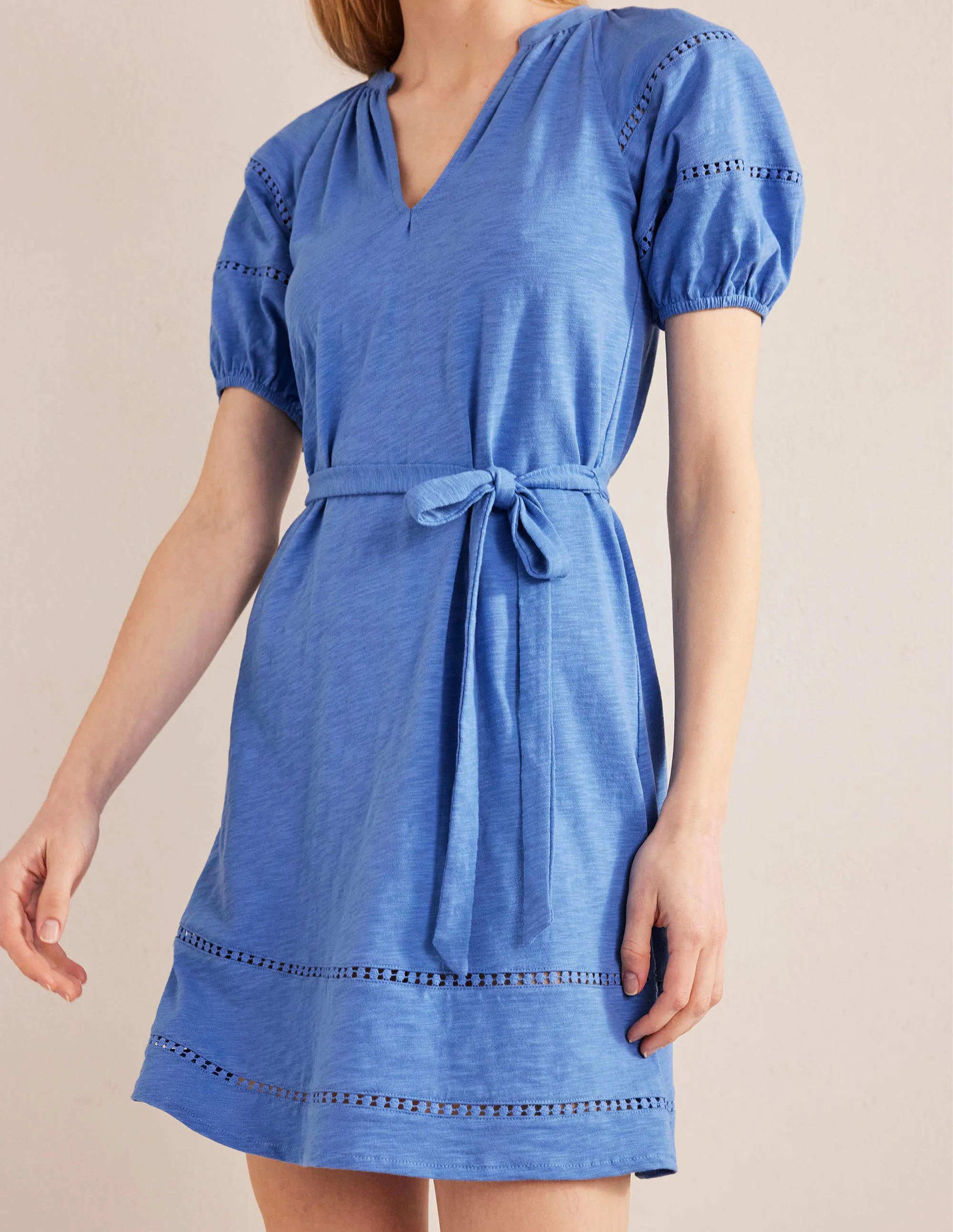 Trim Detail Jersey Dress-Porcelain Blue
