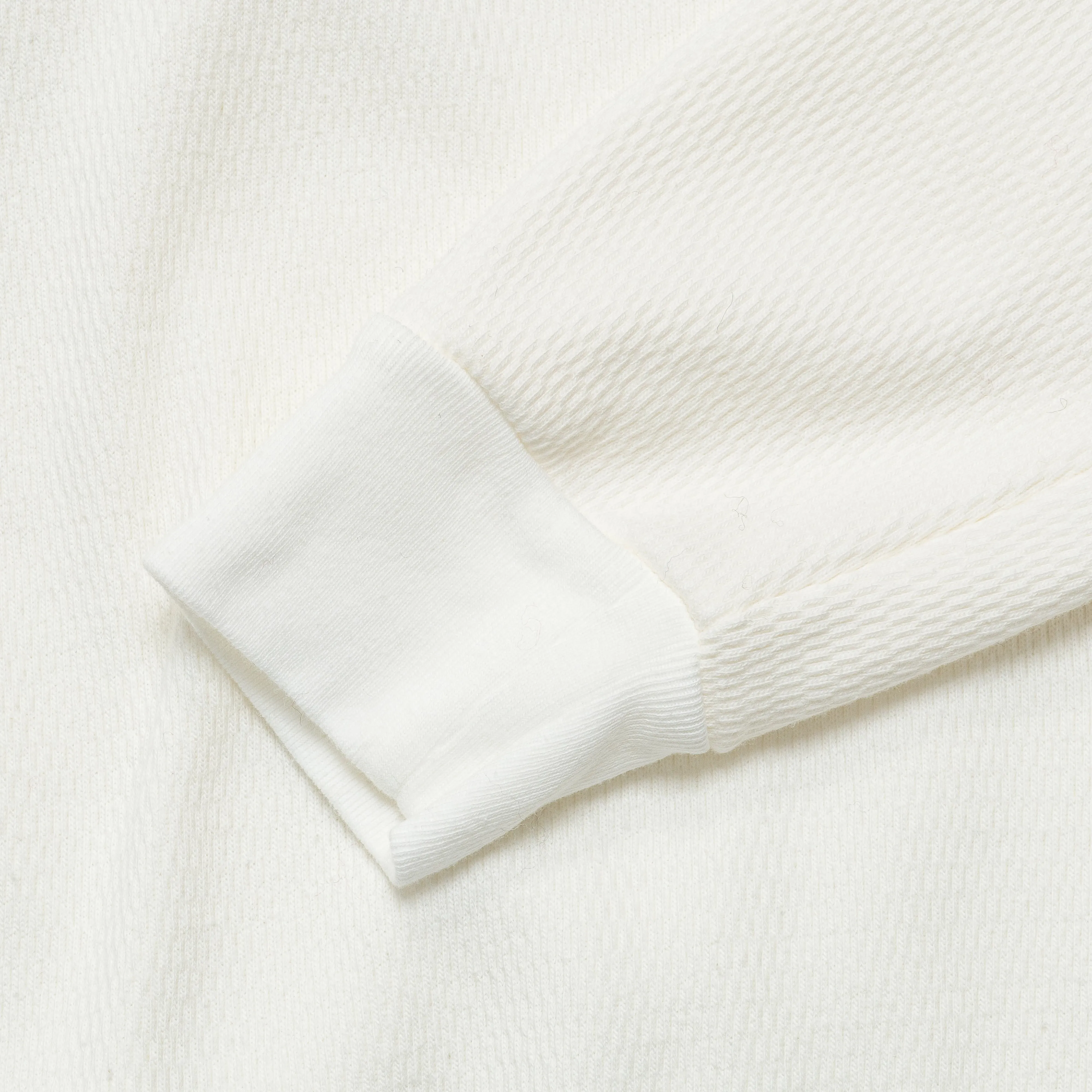 Waffle Jersey High-Neck Long Sleeve T (PEACE Embroidery) - White