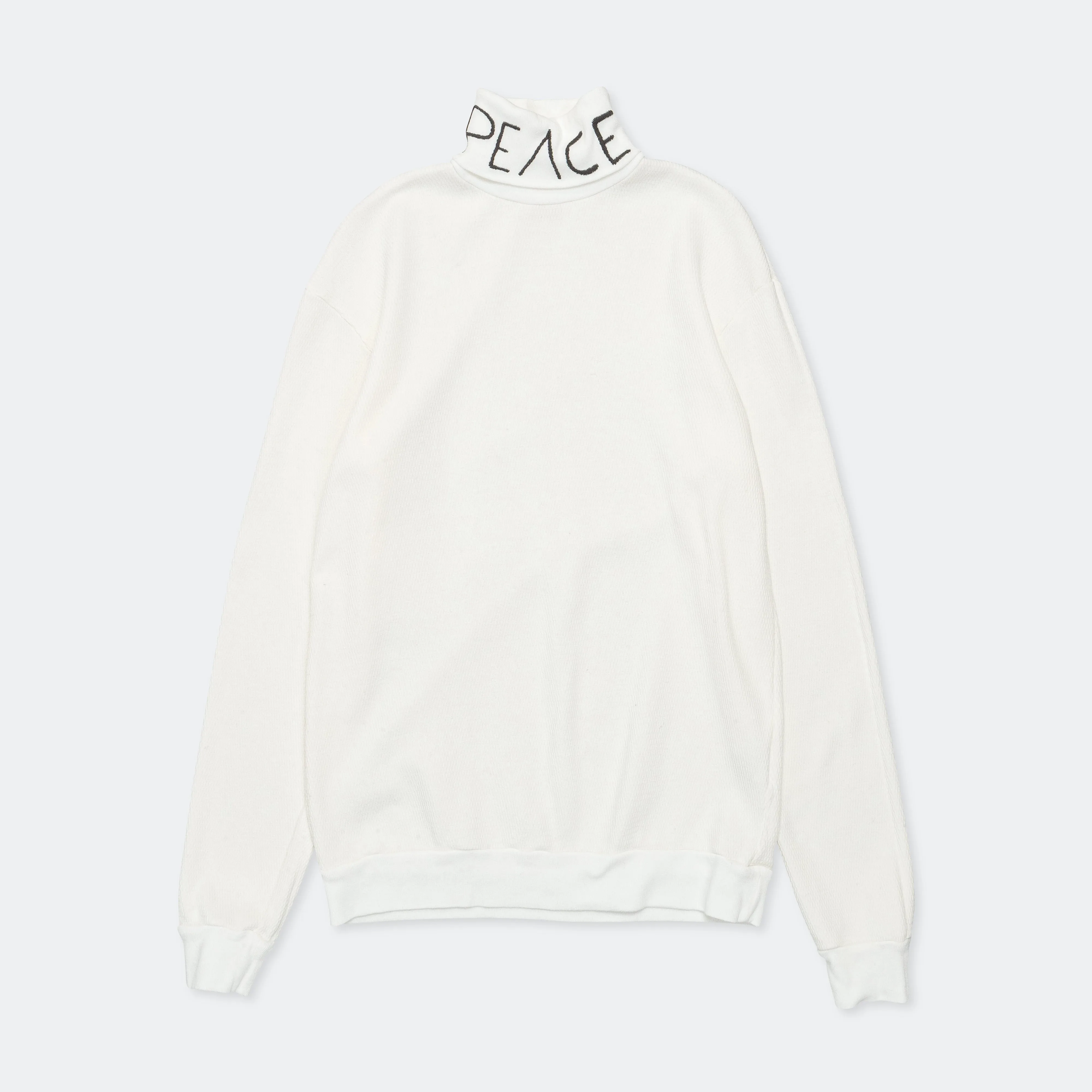 Waffle Jersey High-Neck Long Sleeve T (PEACE Embroidery) - White