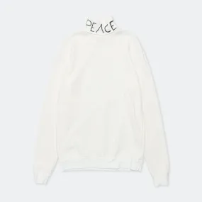 Waffle Jersey High-Neck Long Sleeve T (PEACE Embroidery) - White