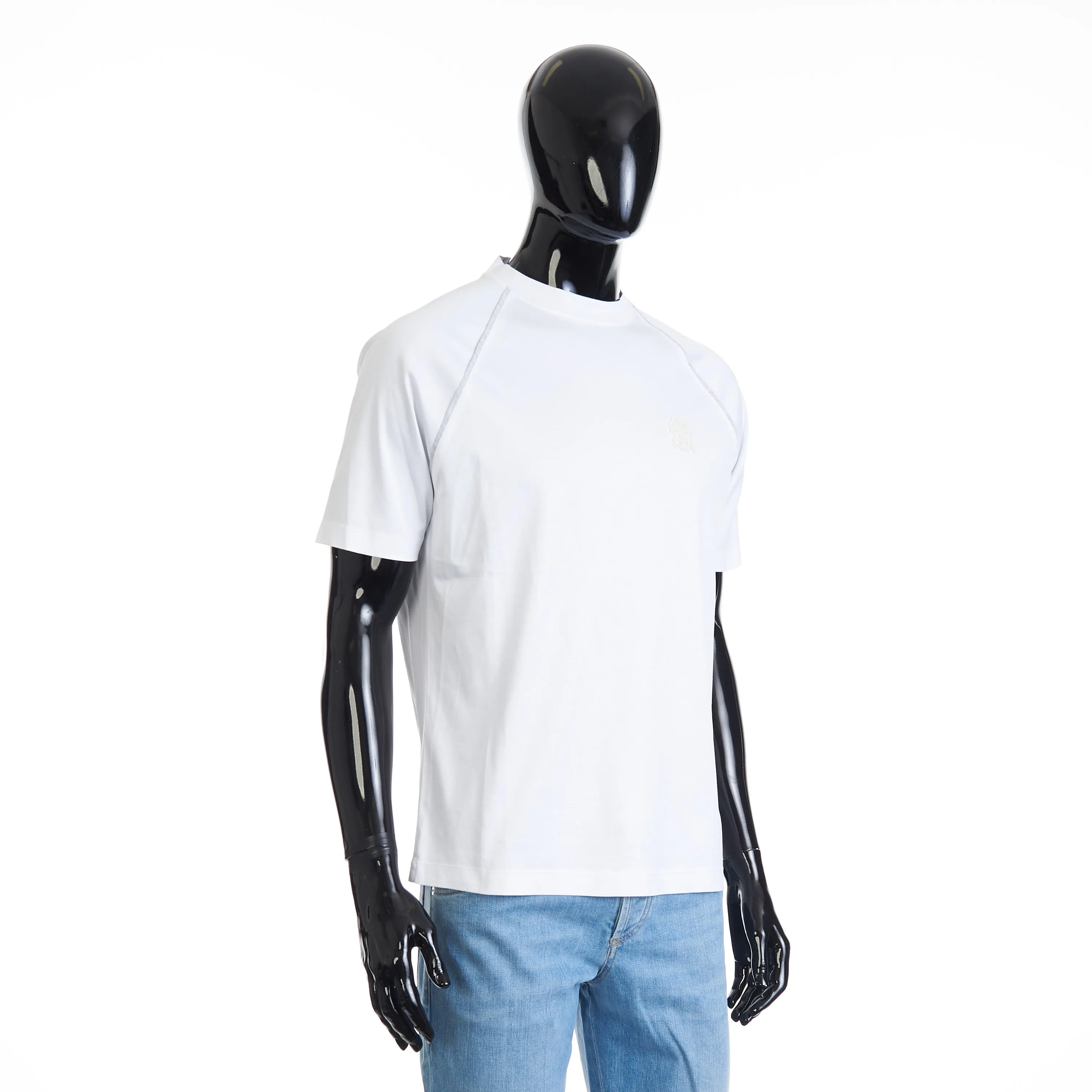 White Cotton T-Shirt - Shortsleeve, Texture Logo