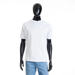 White Cotton T-Shirt - Shortsleeve, Texture Logo