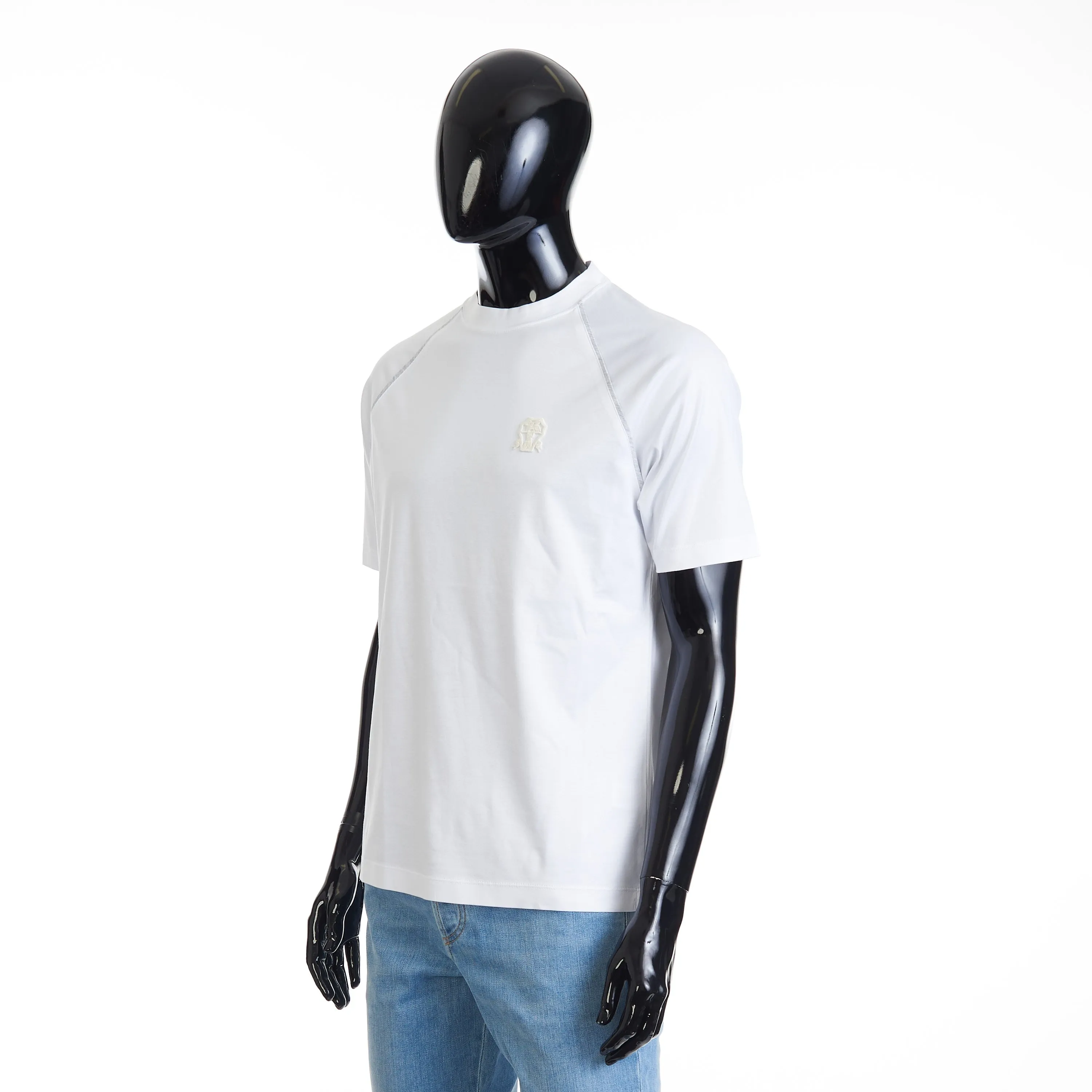 White Cotton T-Shirt - Shortsleeve, Texture Logo