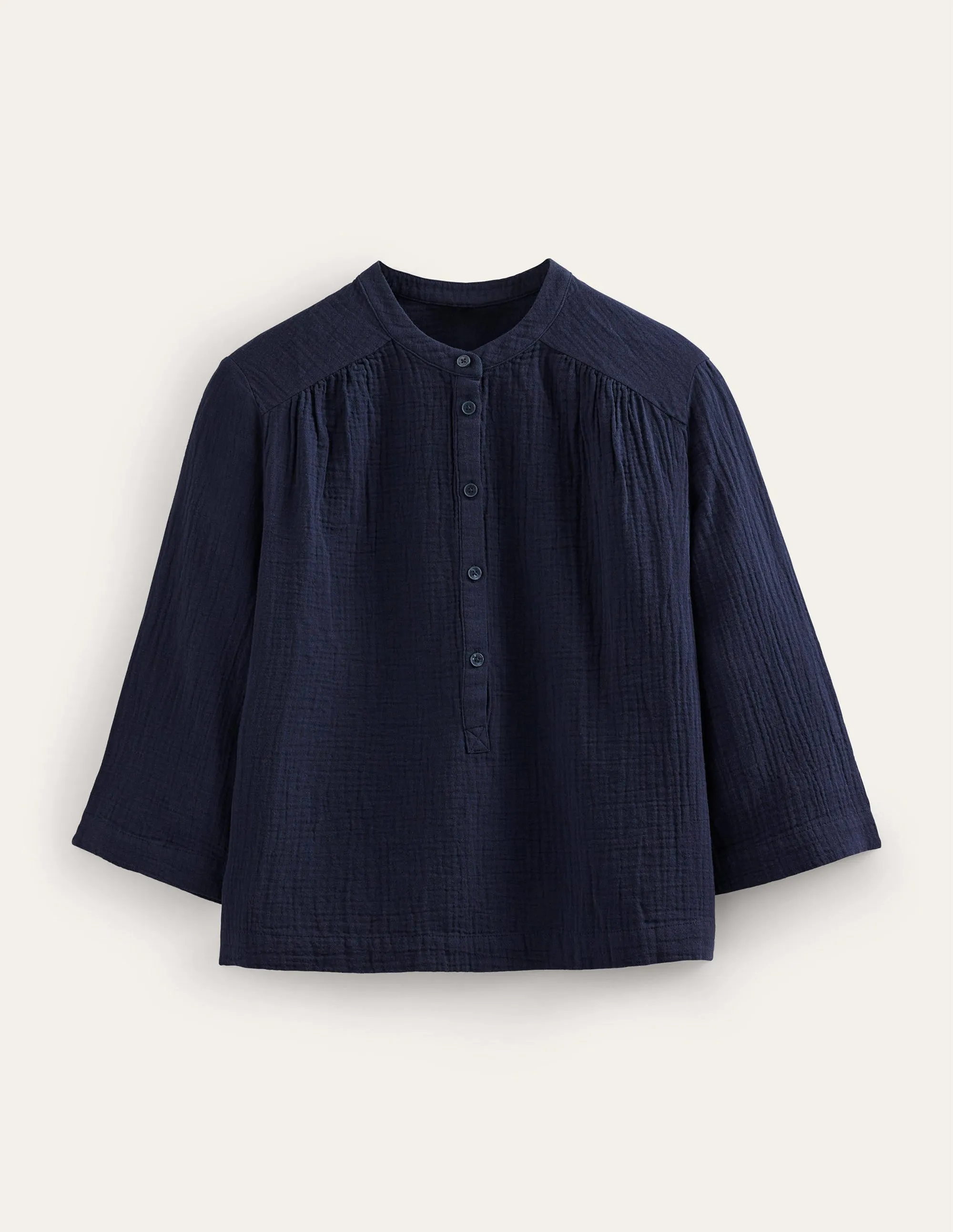 Wide Sleeve Cheesecloth Top-Navy