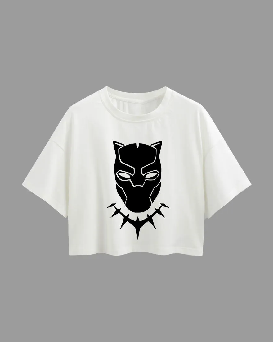 Womens Oversized Cropped TShirt Movies Black Panther Mask